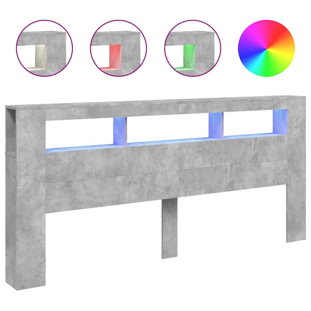 LED Headboard Concrete Grey 220x18,5x103,5 cm Engineered Wood