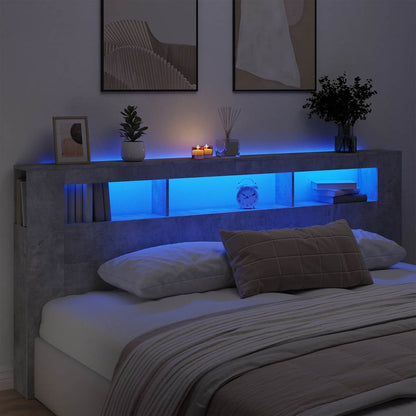 LED Headboard Concrete Grey 220x18,5x103,5 cm Engineered Wood