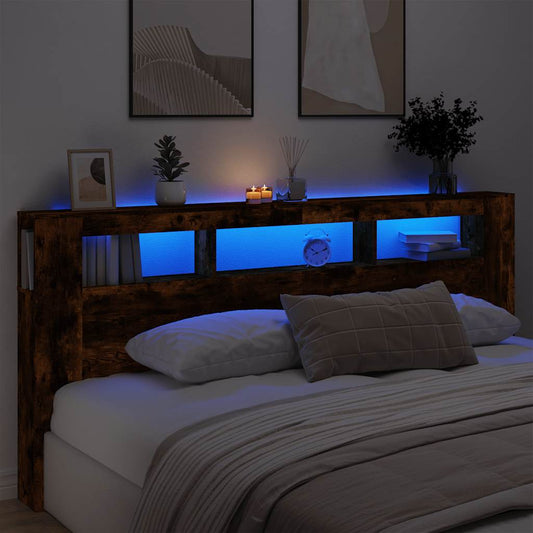 LED Headboard Smoked Oak 220x18.5x103.5 cm Engineered Wood