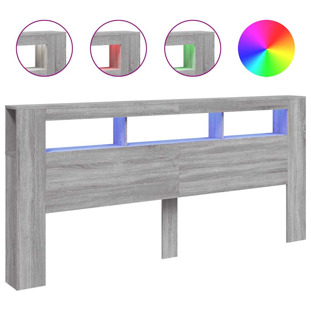 LED Headboard Grey Sonoma 220x18,5x103,5 cm Engineered Wood