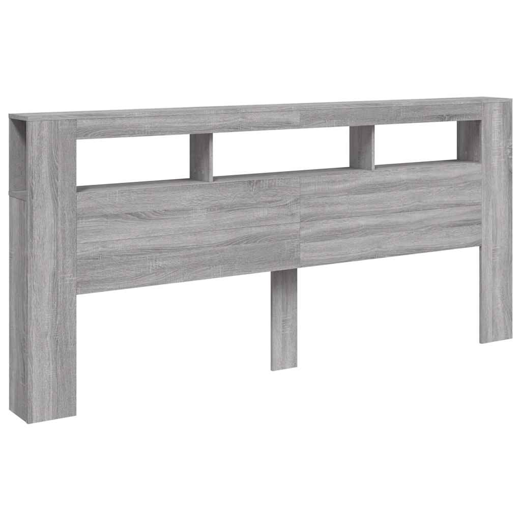 LED Headboard Grey Sonoma 220x18,5x103,5 cm Engineered Wood