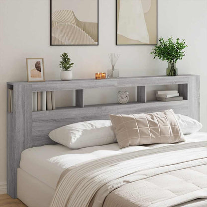 LED Headboard Grey Sonoma 220x18,5x103,5 cm Engineered Wood