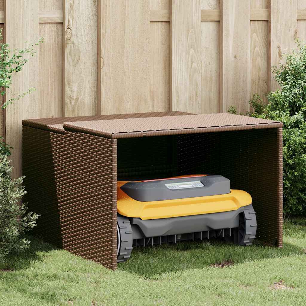 Robot Mower Garage Brown 33.9"x35.4"x20.5"/22.4" Poly Rattan