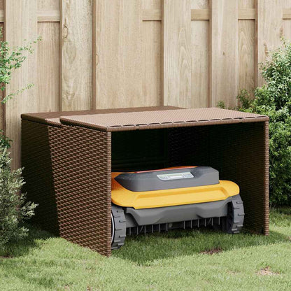 Robot Mower Garage Brown 33.9"x35.4"x20.5"/22.4" Poly Rattan