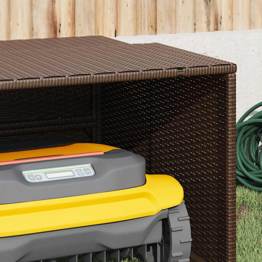 Robot Mower Garage Brown 33.9"x35.4"x20.5"/22.4" Poly Rattan