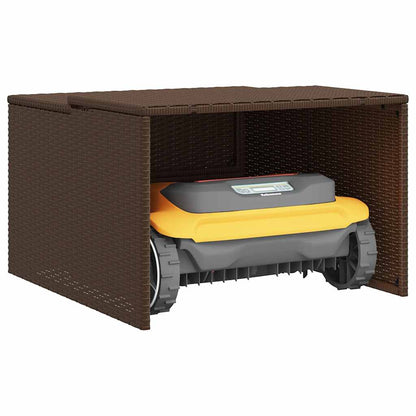 Robot Mower Garage Brown 33.9"x35.4"x20.5"/22.4" Poly Rattan