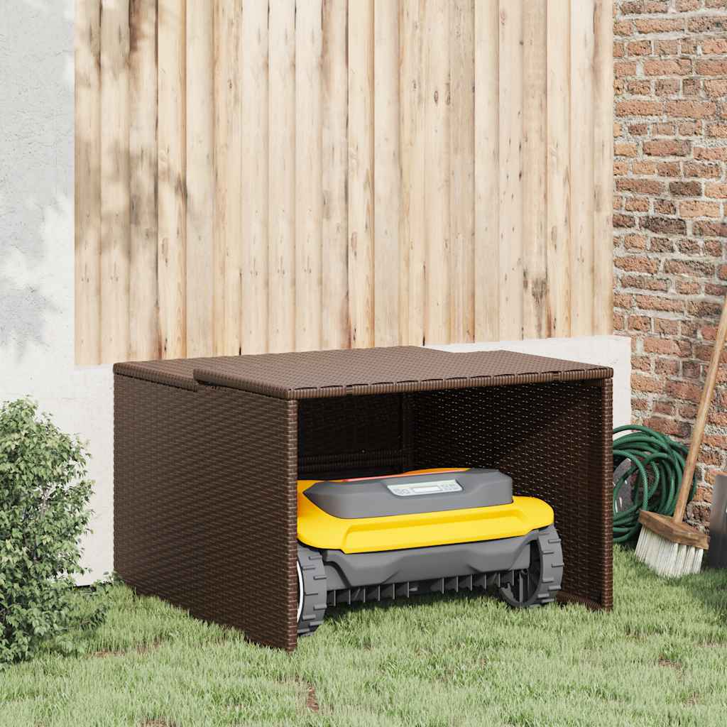 Robot Mower Garage Brown 33.9"x35.4"x20.5"/22.4" Poly Rattan