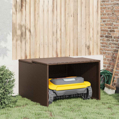 Robot Mower Garage Brown 33.9"x35.4"x20.5"/22.4" Poly Rattan