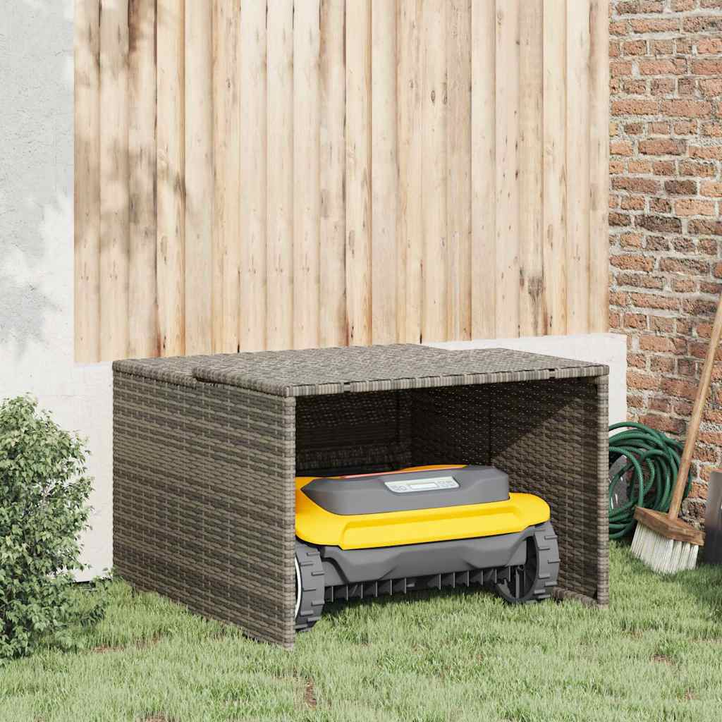 Robot Mower Garage Gray 33.9"x35.4"x20.5"/22.4" Poly Rattan