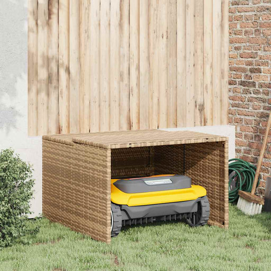 Robot Mower Garage Beige 33.9"x35.4"x20.5"/22.4" Poly Rattan