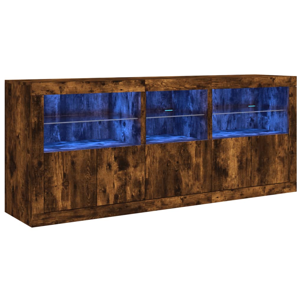 Sideboard with LED Lights Smoked Oak 162x37x67 cm