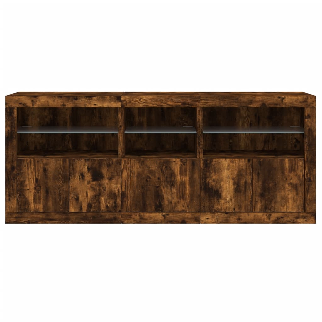Sideboard with LED Lights Smoked Oak 162x37x67 cm