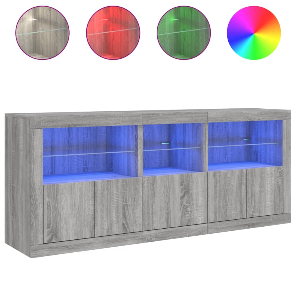 Sideboard with LED Lights Grey Sonoma 162x37x67 cm