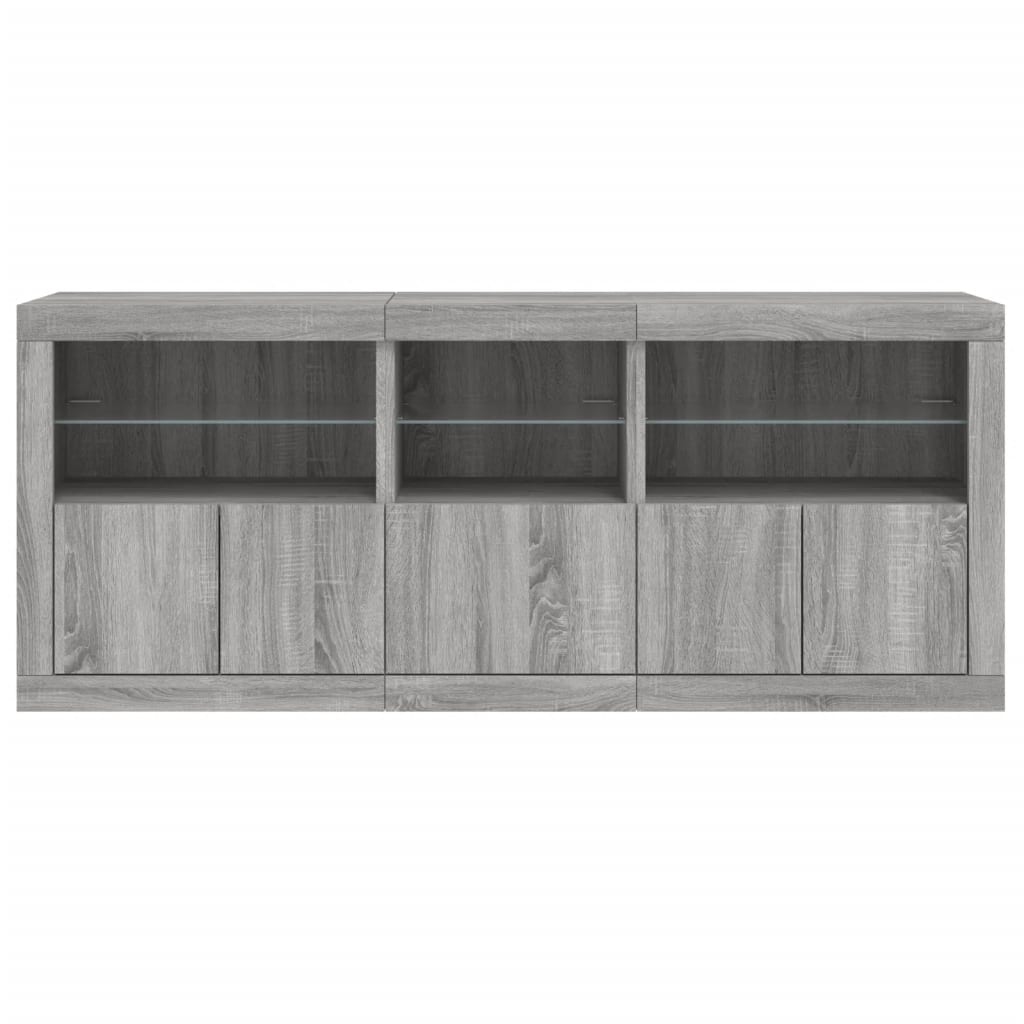 Sideboard with LED Lights Grey Sonoma 162x37x67 cm