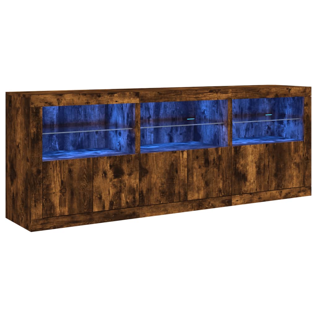 Sideboard with LED Lights Smoked Oak 181,5x37x67 cm