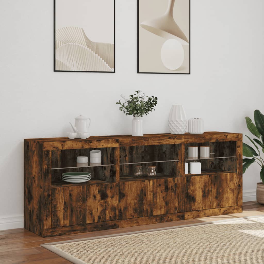 Sideboard with LED Lights Smoked Oak 181,5x37x67 cm