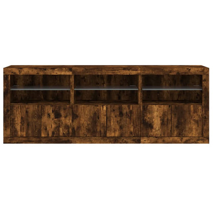 Sideboard with LED Lights Smoked Oak 181,5x37x67 cm
