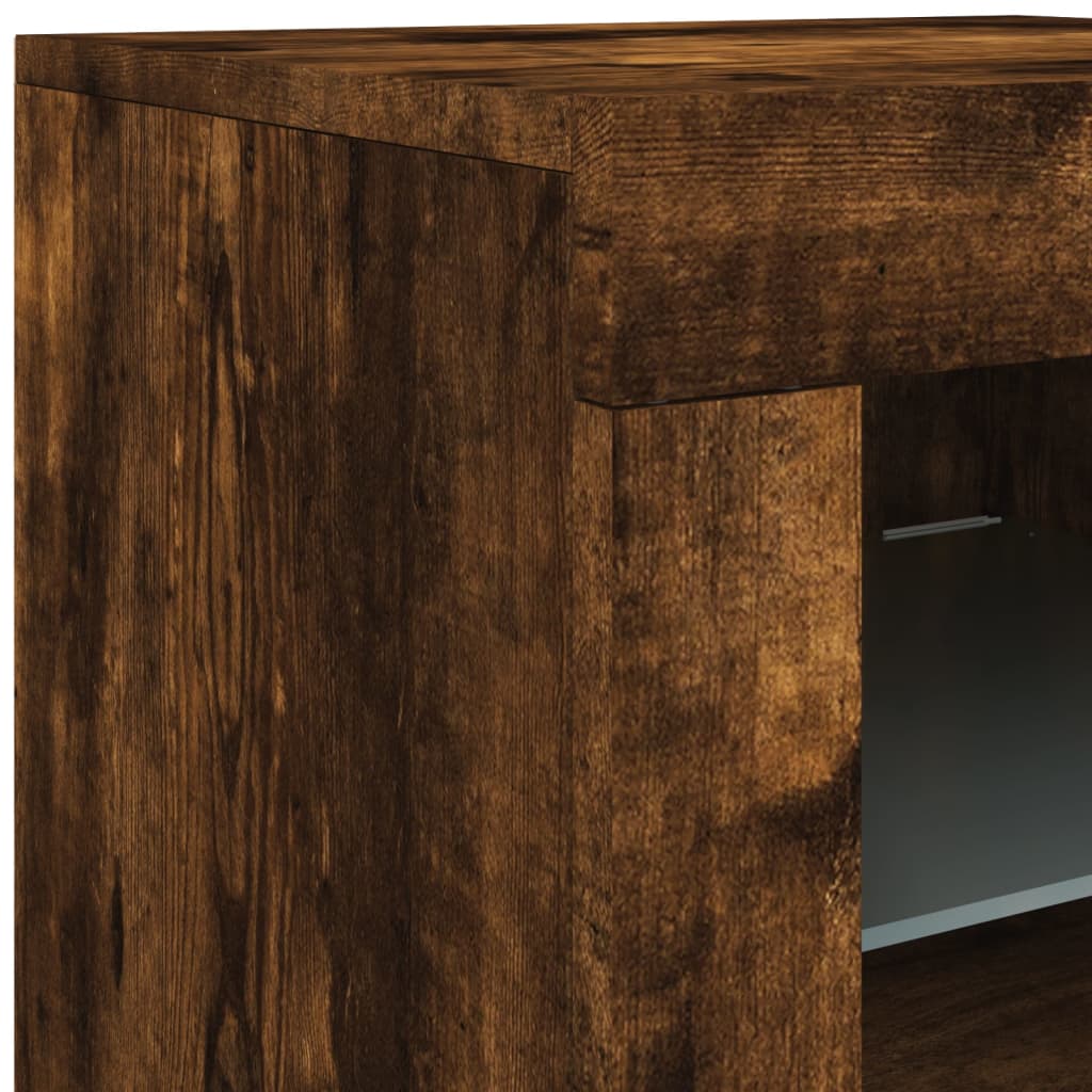 Sideboard with LED Lights Smoked Oak 181,5x37x67 cm