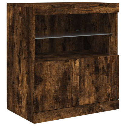 Sideboard with LED Lights Smoked Oak 181,5x37x67 cm