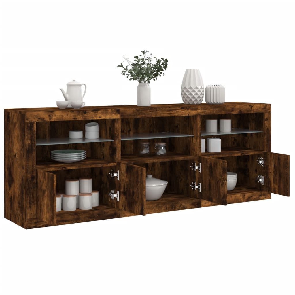 Sideboard with LED Lights Smoked Oak 181,5x37x67 cm