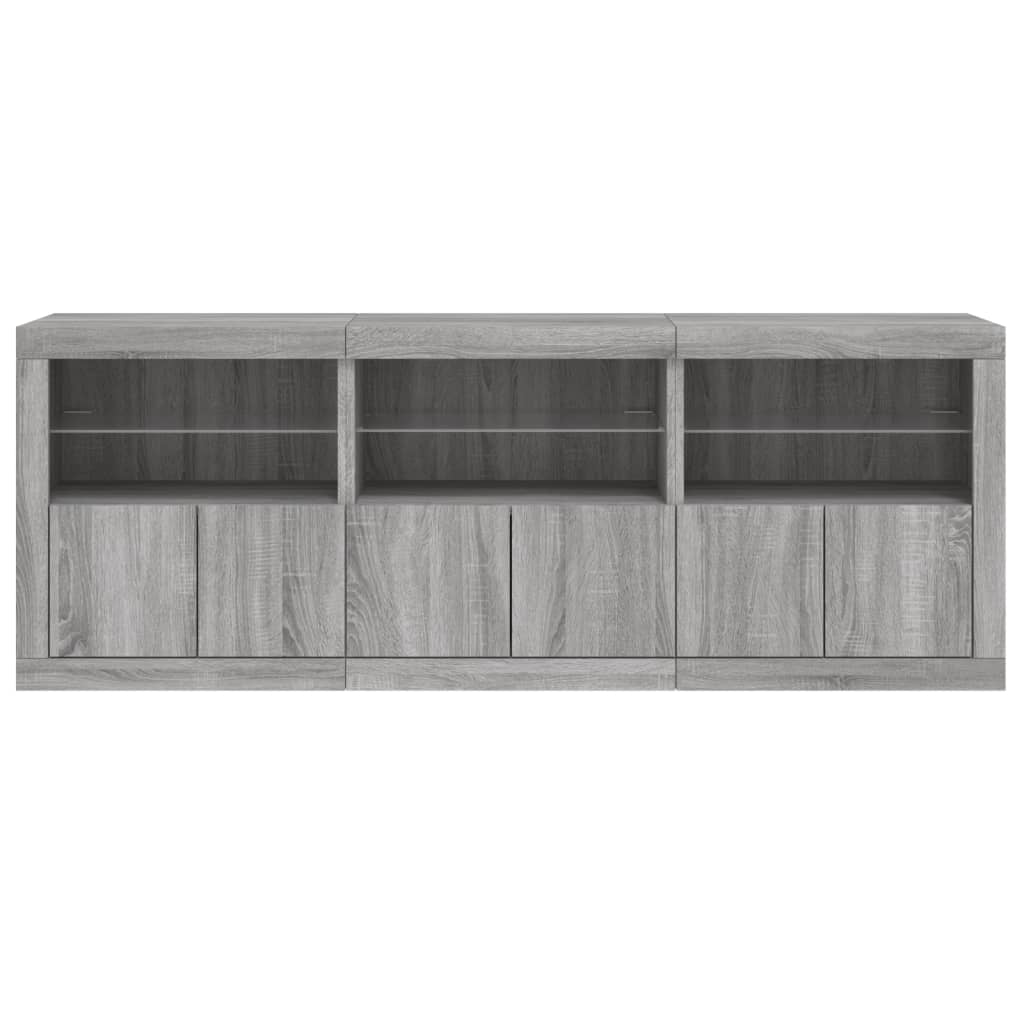 Sideboard with LED Lights Grey Sonoma 181,5x37x67 cm