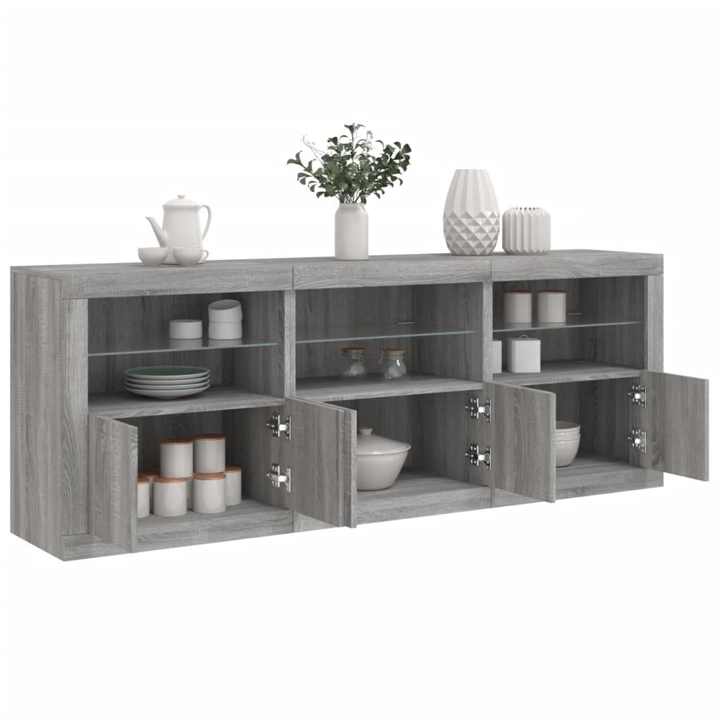 Sideboard with LED Lights Grey Sonoma 181,5x37x67 cm