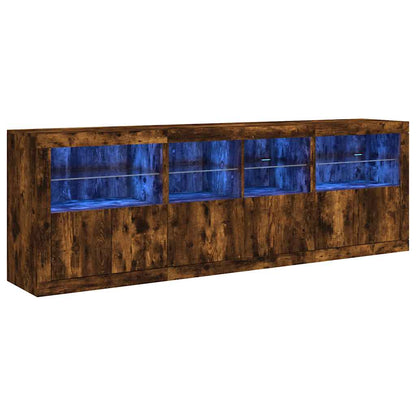 Sideboard with LED Lights Smoked Oak 202x37x67 cm