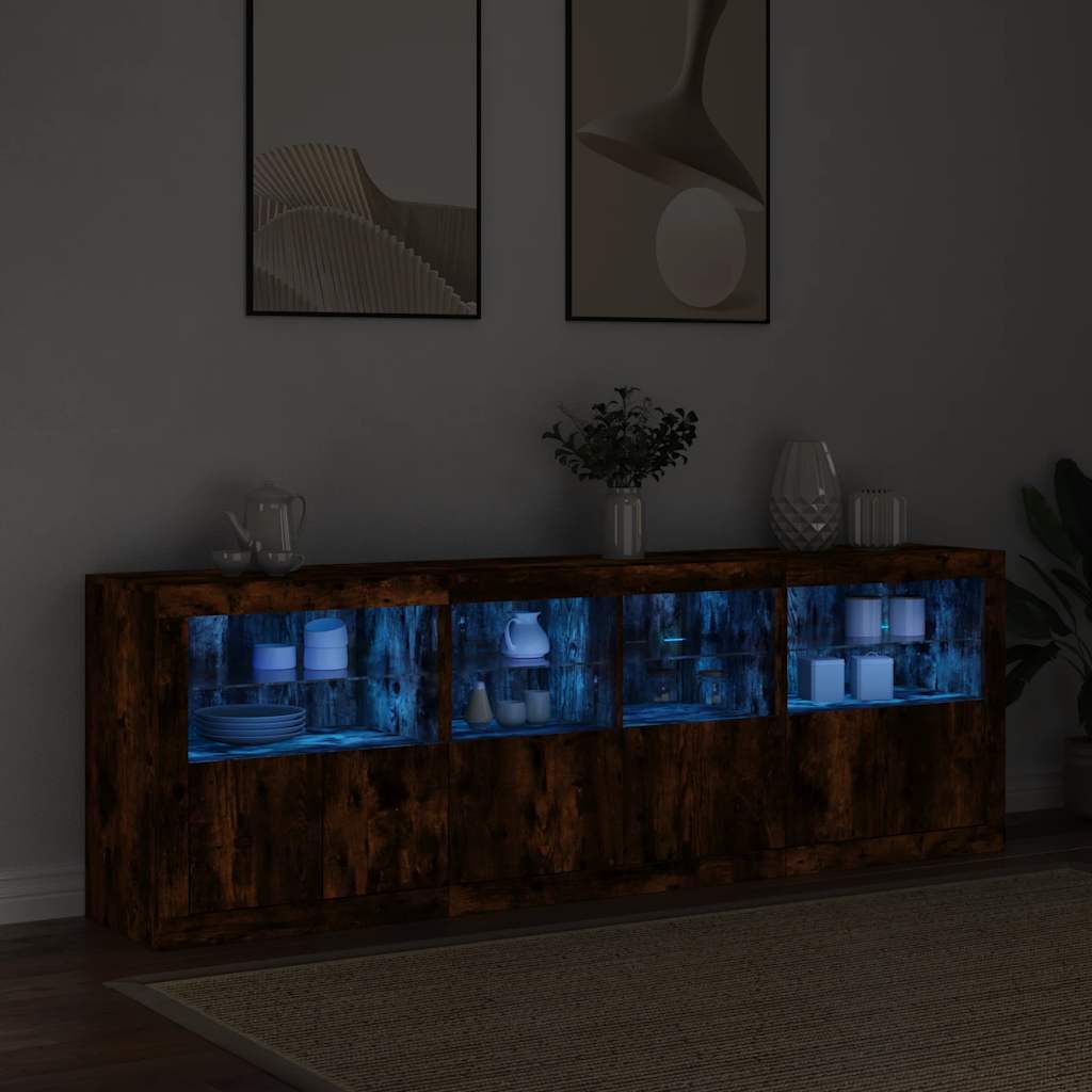 Sideboard with LED Lights Smoked Oak 202x37x67 cm