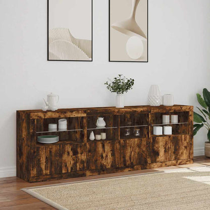Sideboard with LED Lights Smoked Oak 202x37x67 cm