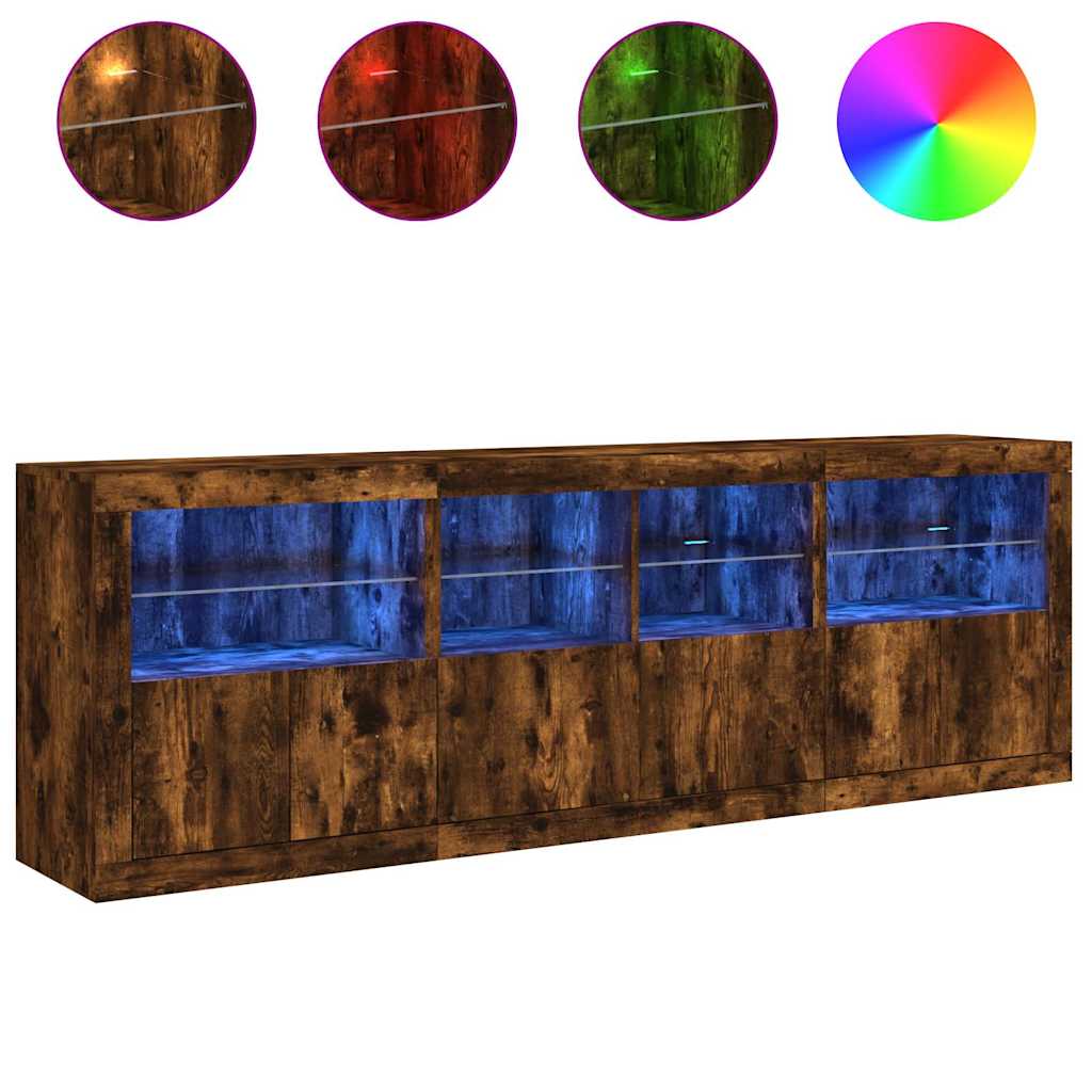 Sideboard with LED Lights Smoked Oak 202x37x67 cm