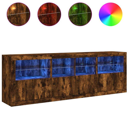 Sideboard with LED Lights Smoked Oak 202x37x67 cm