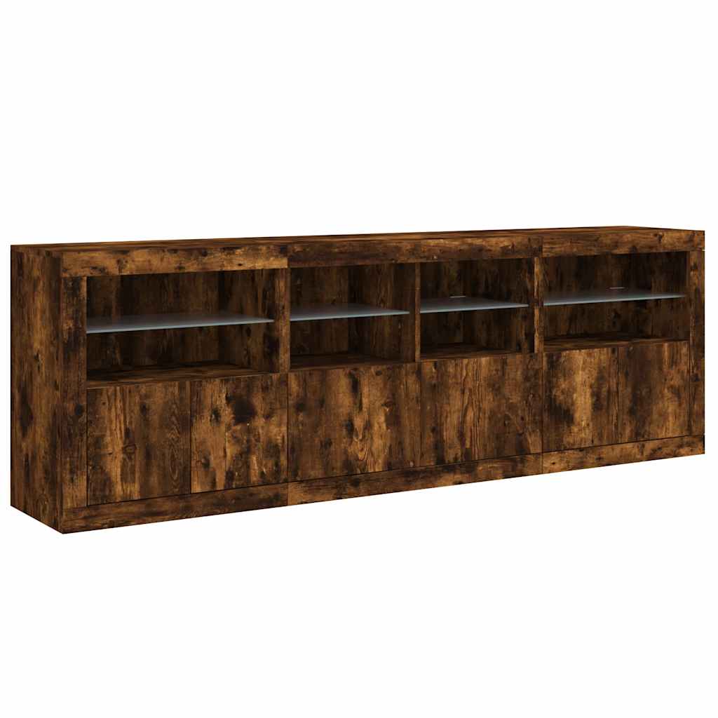 Sideboard with LED Lights Smoked Oak 202x37x67 cm