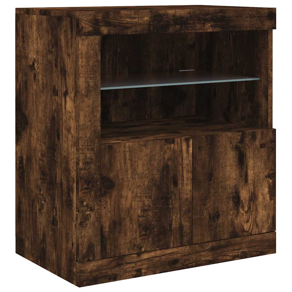 Sideboard with LED Lights Smoked Oak 202x37x67 cm