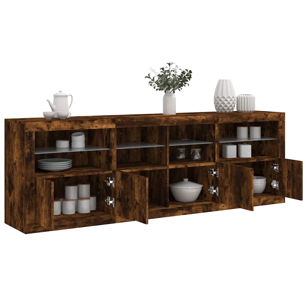 Sideboard with LED Lights Smoked Oak 202x37x67 cm