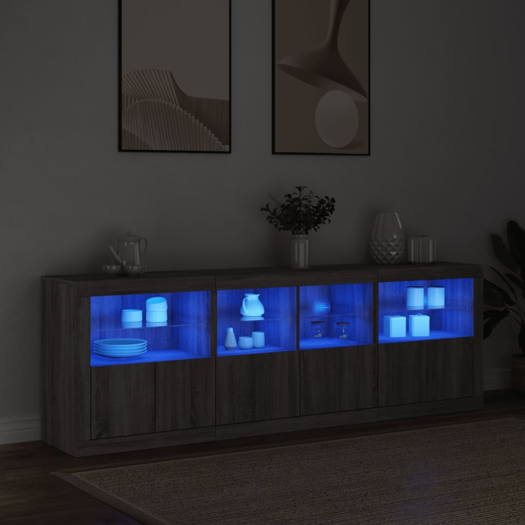 Sideboard with LED Lights Grey Sonoma 202x37x67 cm