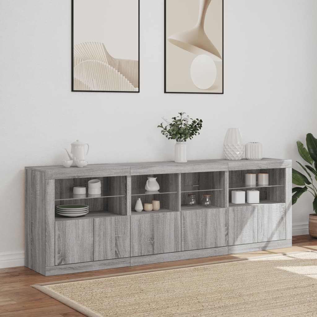 Sideboard with LED Lights Grey Sonoma 202x37x67 cm