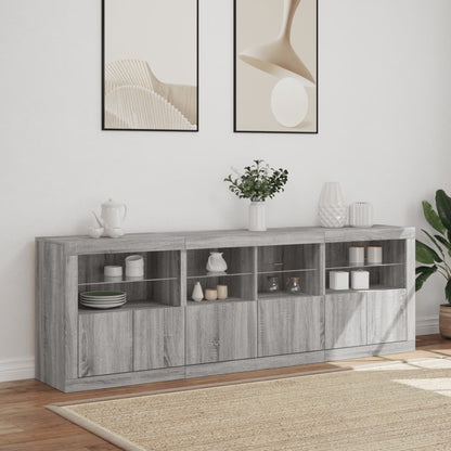 Sideboard with LED Lights Grey Sonoma 202x37x67 cm