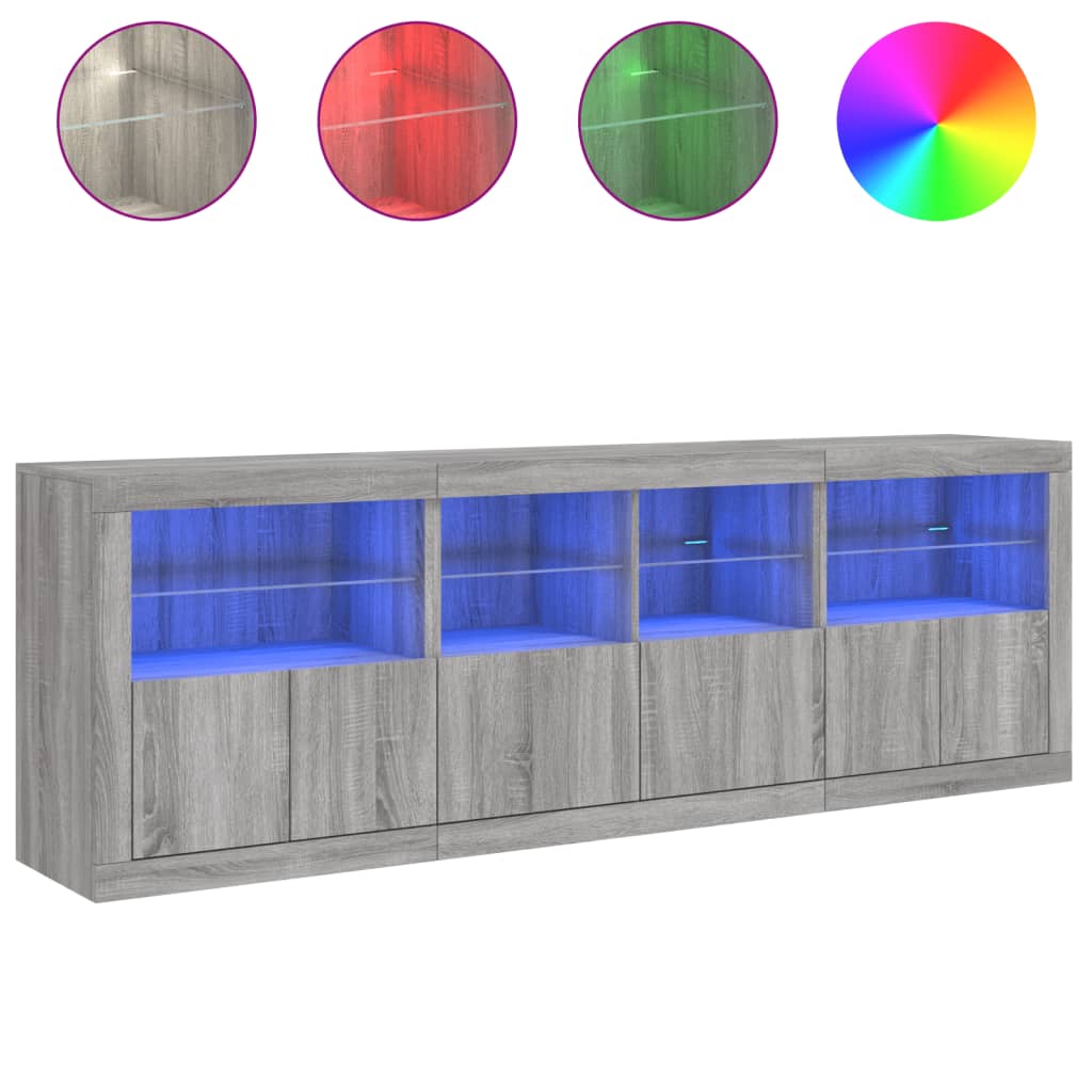 Sideboard with LED Lights Grey Sonoma 202x37x67 cm