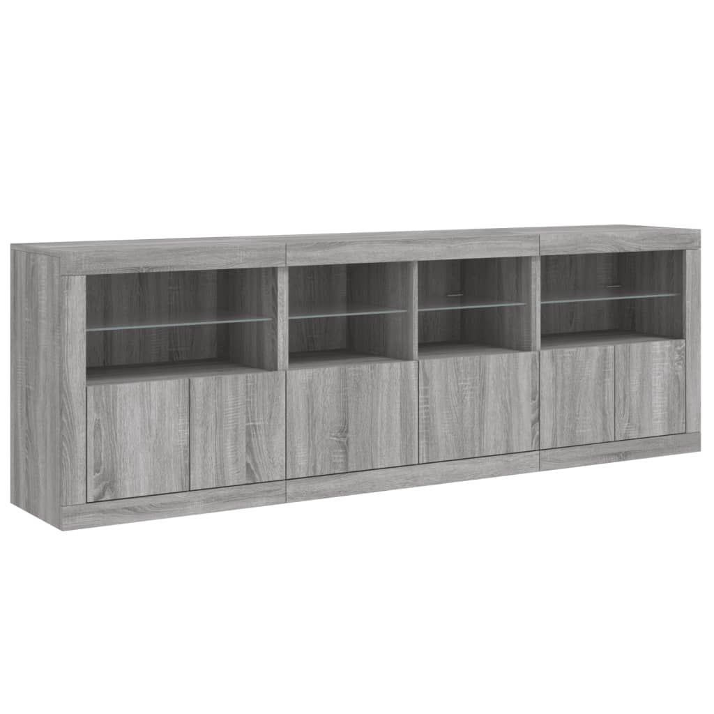 Sideboard with LED Lights Grey Sonoma 202x37x67 cm