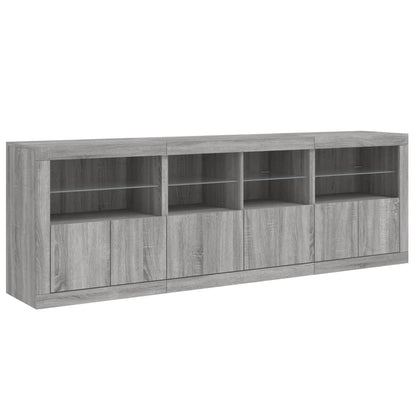 Sideboard with LED Lights Grey Sonoma 202x37x67 cm