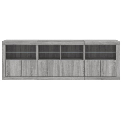 Sideboard with LED Lights Grey Sonoma 202x37x67 cm