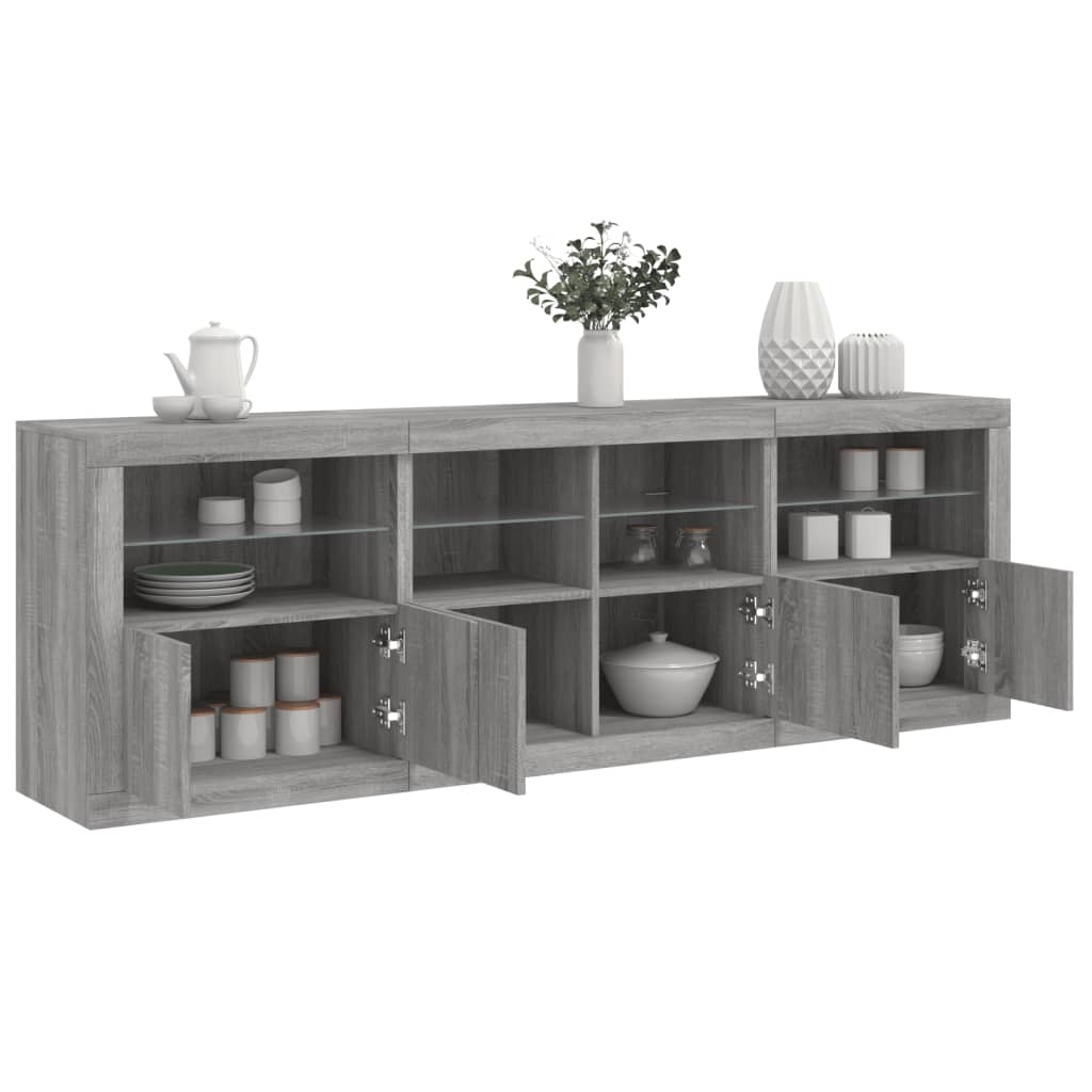 Sideboard with LED Lights Grey Sonoma 202x37x67 cm