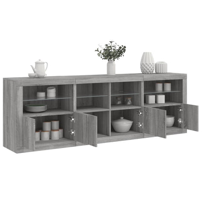 Sideboard with LED Lights Grey Sonoma 202x37x67 cm
