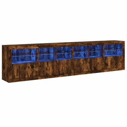 Sideboard with LED Lights Smoked Oak 283x37x67 cm