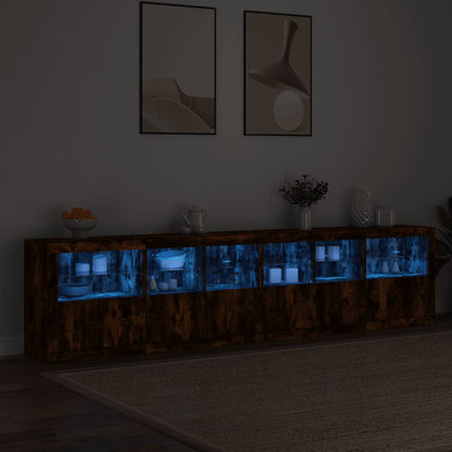 Sideboard with LED Lights Smoked Oak 283x37x67 cm