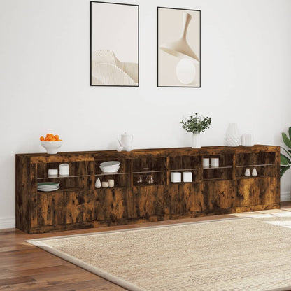 Sideboard with LED Lights Smoked Oak 283x37x67 cm
