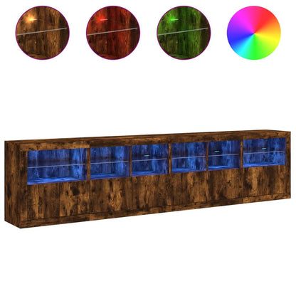 Sideboard with LED Lights Smoked Oak 283x37x67 cm