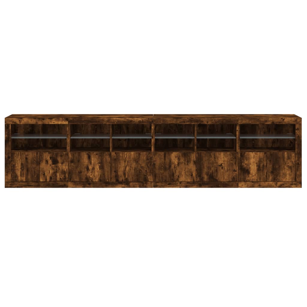 Sideboard with LED Lights Smoked Oak 283x37x67 cm