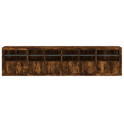 Sideboard with LED Lights Smoked Oak 283x37x67 cm