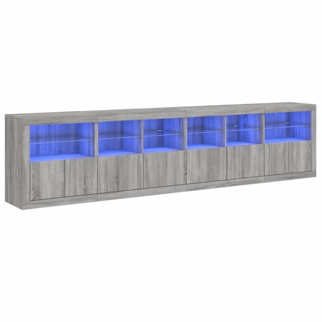 Sideboard with LED Lights Grey Sonoma 283x37x67 cm